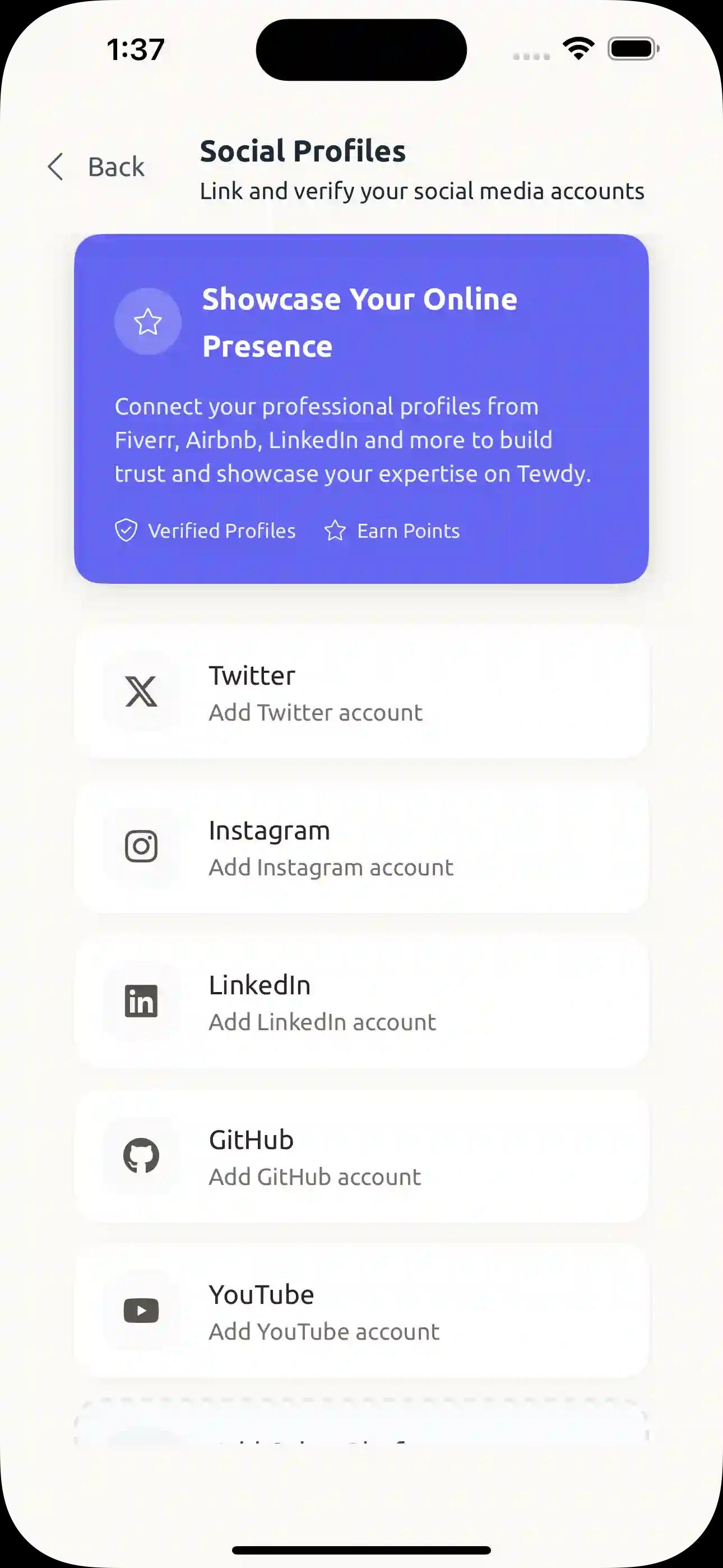 Tewdy profile options showing imported stats and vouches